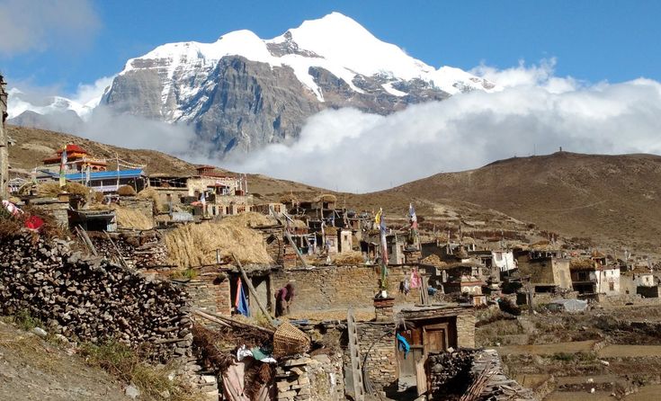 Stone village and eroded cliffs in the Nar Phu valley