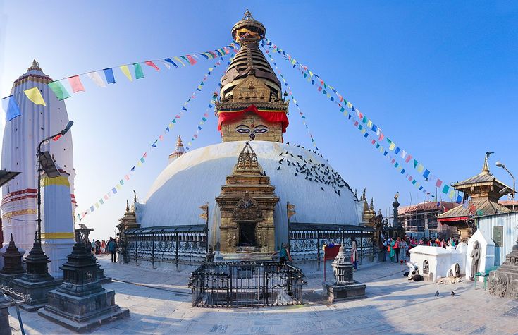 The stupa and golden spire of Swayambhunath above Kathmandu