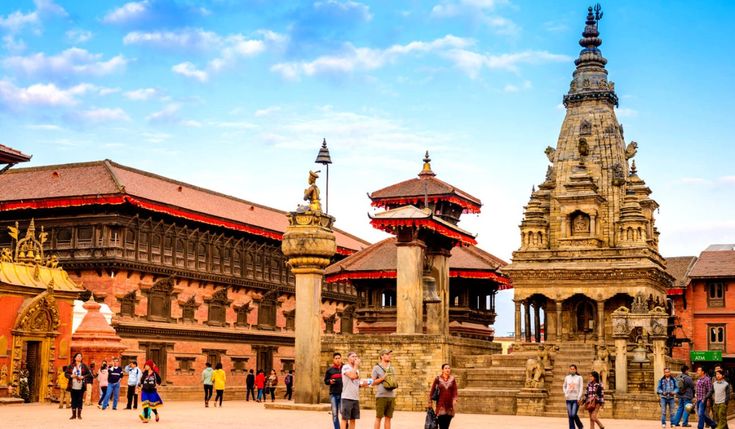 Temples and brick palace buildings in Bhaktapur Durbar Square