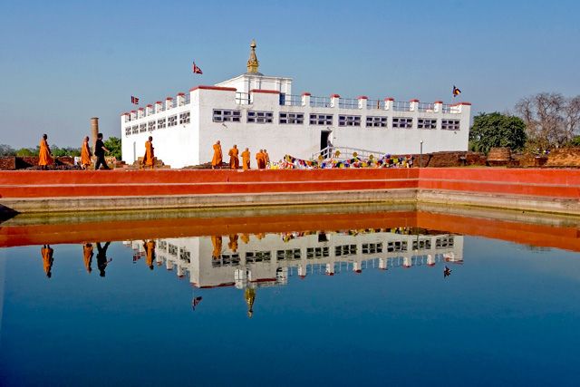 The sacred garden and monastic ruins at Lumbini in the Nepali Tarai