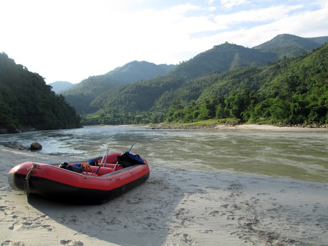 The Trishuli river running through steep hills west of Kathmandu