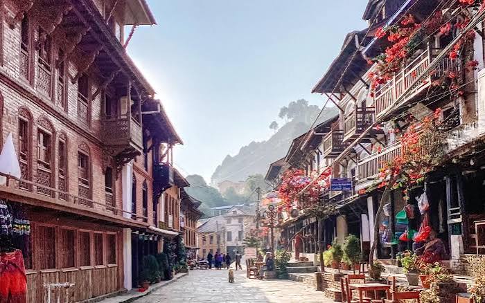Newari houses lining the pedestrian main street of Bandipur hill town